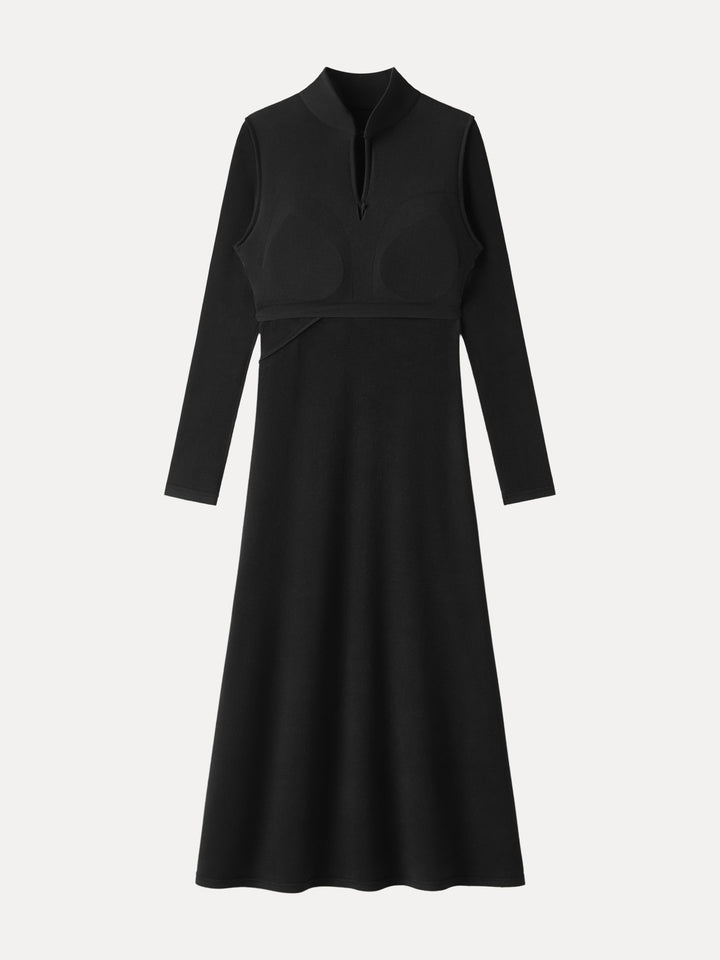 Standout Mandarin Collar Frog Button Midi Brami Dress