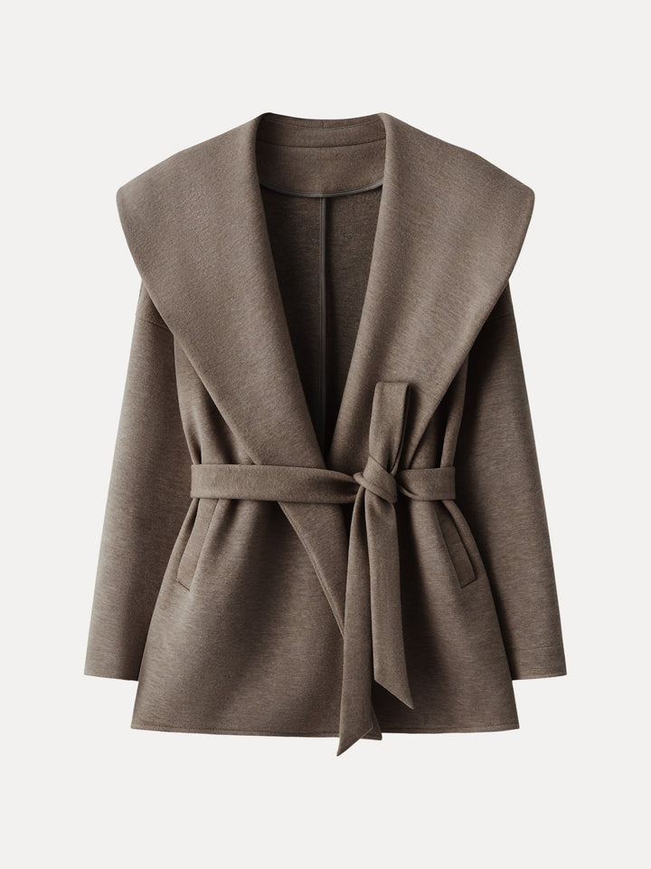 Belted Shawl Collar Robe Jacket with Pockets Heather Milk Chocolate XS
