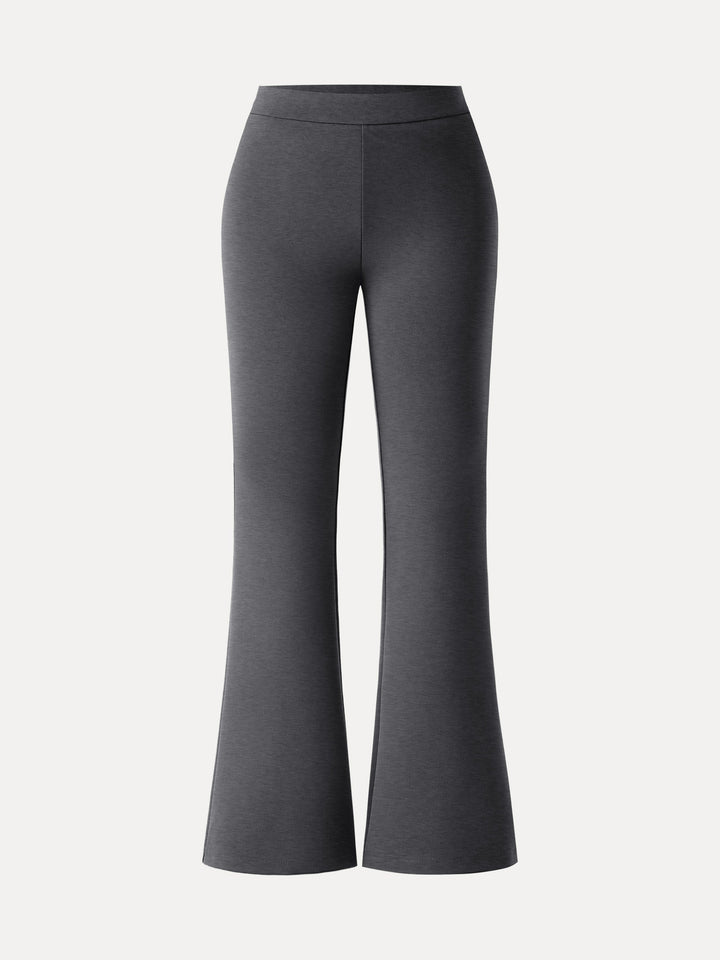 Slimming Ponte High Rise Pull-on Flared Pants Petite Heather Black