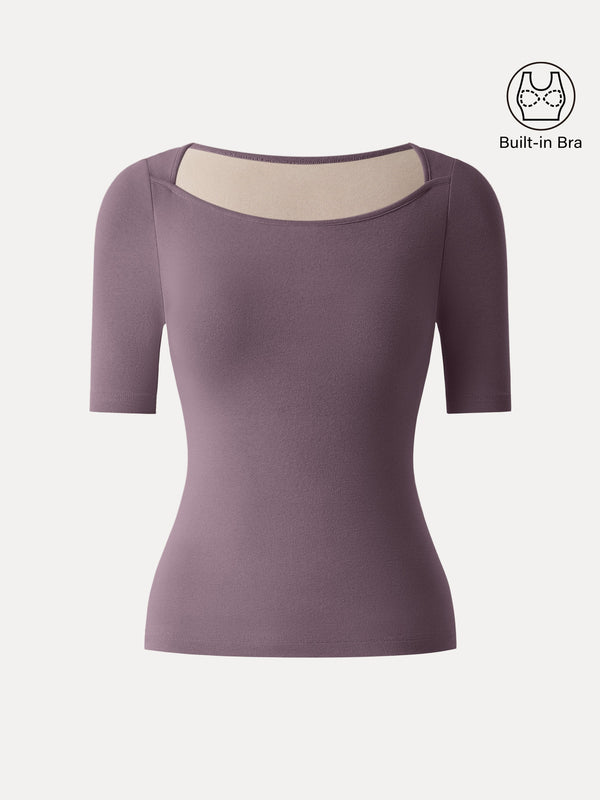 OGLmove Cotton Lyocell Scoop Neck Short Sleeve Bra Top Grape XS