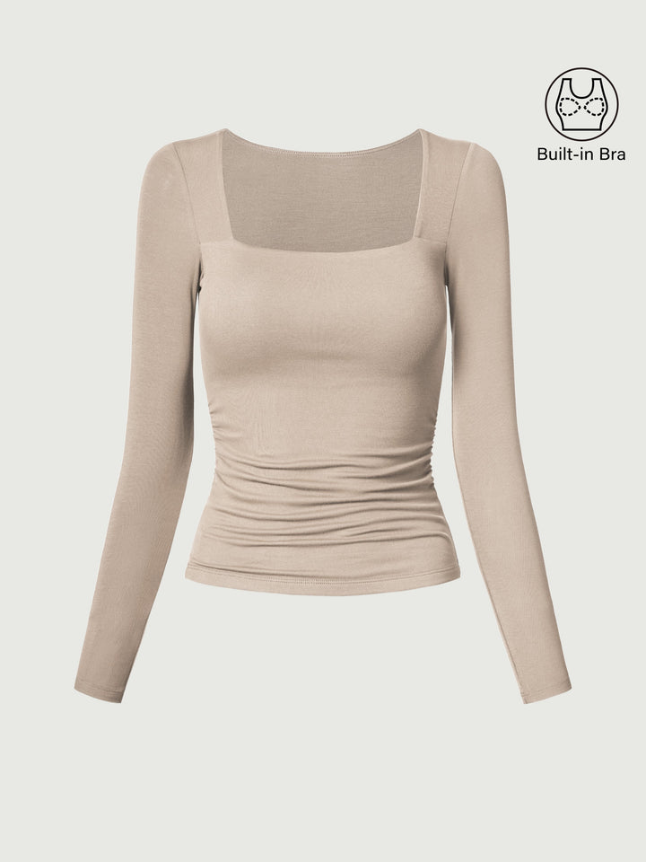 Square Neck Ruched Brami Top Oatmeal XL