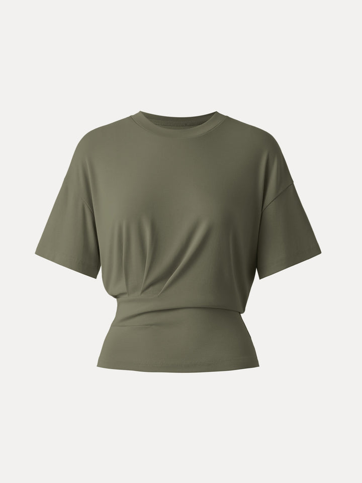 Sandwashed Crewneck Short Sleeve Tucked Tee Olive XS