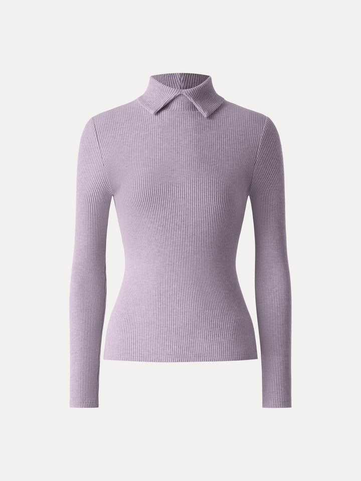 Ribbed Stand Collar Long Sleeve Top