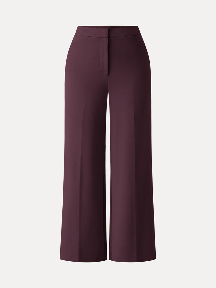 Ponte High Rise Straight Leg Cropped Fly-Front Trousers with Pockets