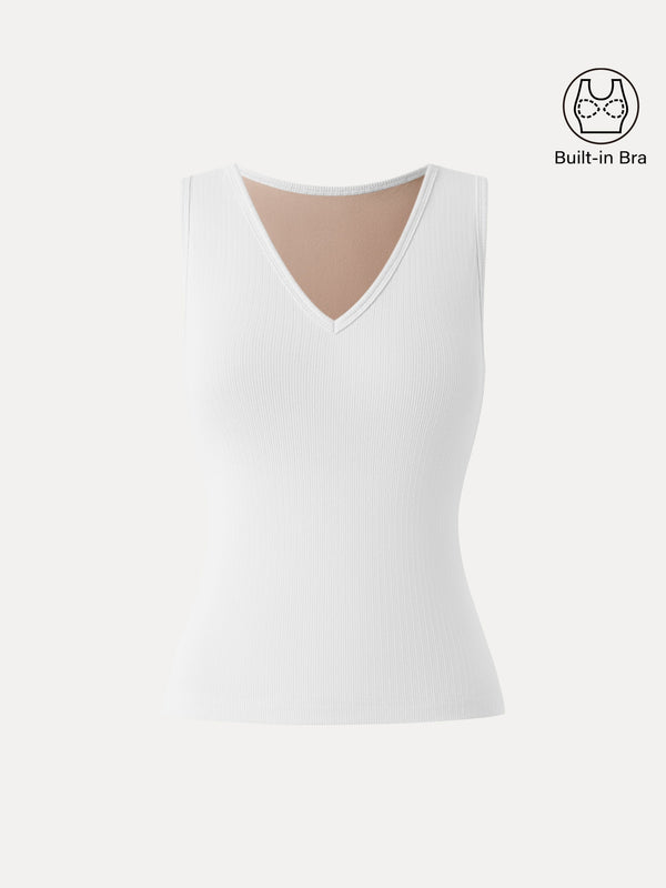 Stretch Cotton Pointelle V-neck Sleeveless Brami Tank White XS