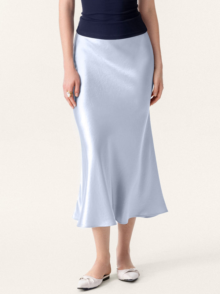 Silk-Like Bias-Cut Slip Skirt Ice Blue XS