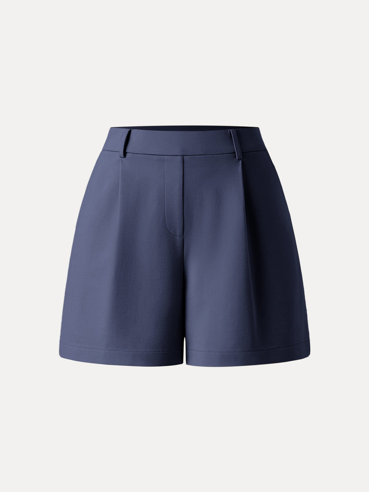 Mid Rise Smart Pleated Pull-on Shorts with Pockets Midnight Navy XS