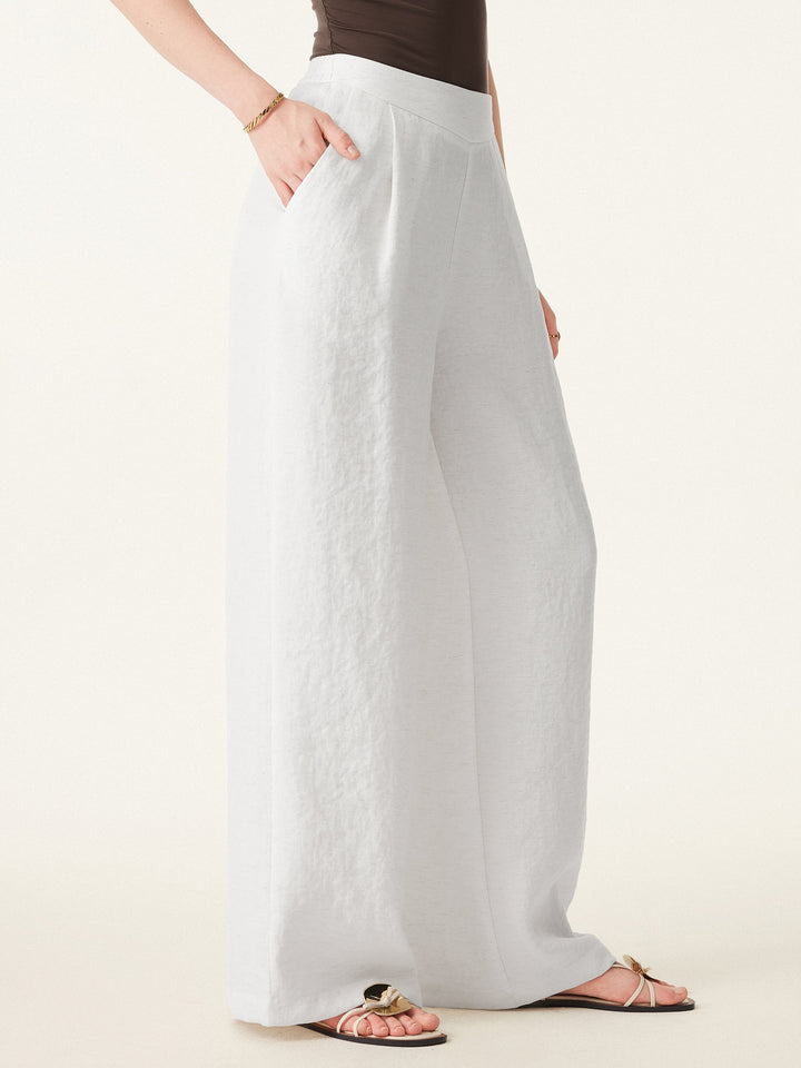 2Pcs Set Boatneck Flutter Sleeve Long Tee & Breezy Linen Wide Leg Pant with Pockets