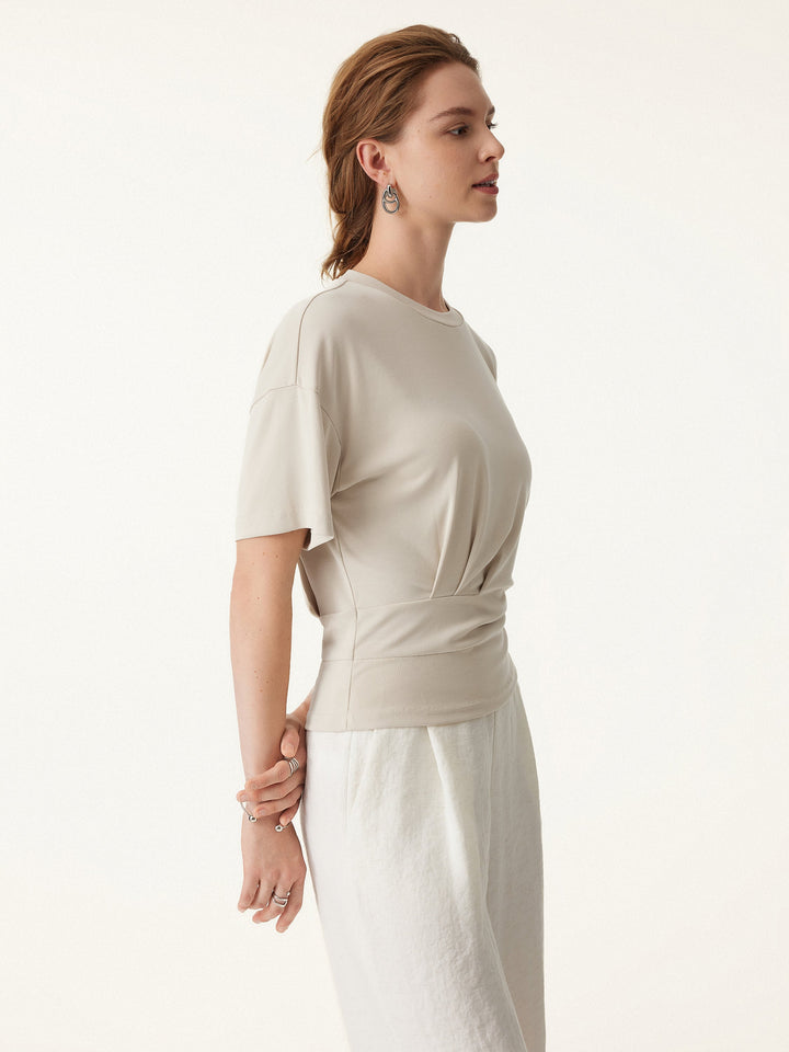 Sandwashed Crewneck Short Sleeve Tucked Tee