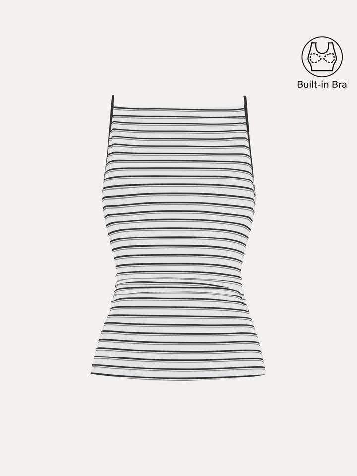 Striped Side Ruched Spaghetti New Airy Brami White/Black Stripe XS