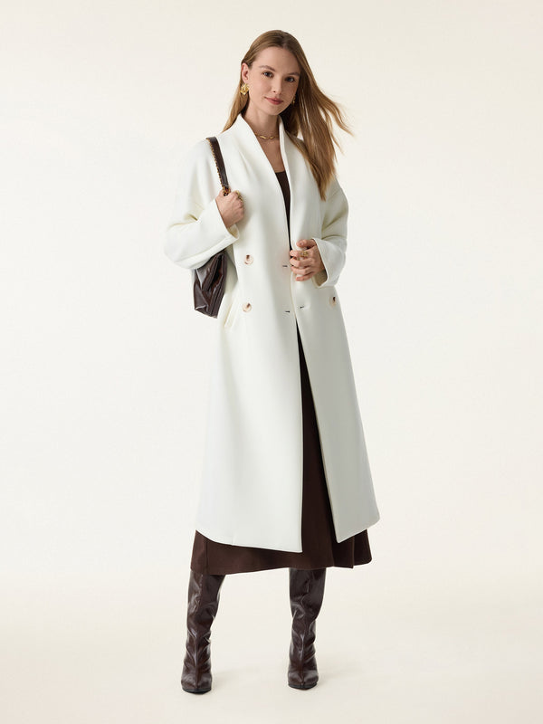 Double-breasted Stand Collar Coat White XS