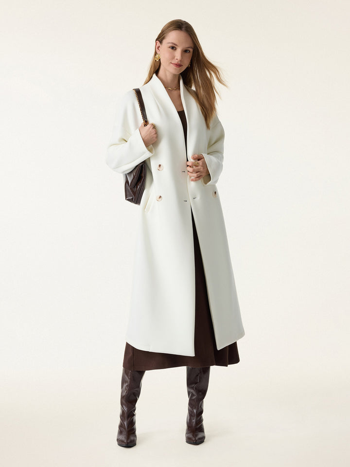 Double-breasted Stand Collar Coat White XS
