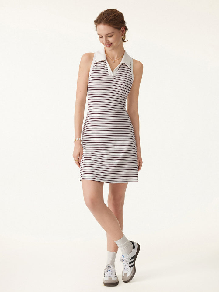 Striped Polo Neck Sleeveless Mini Brami Dress