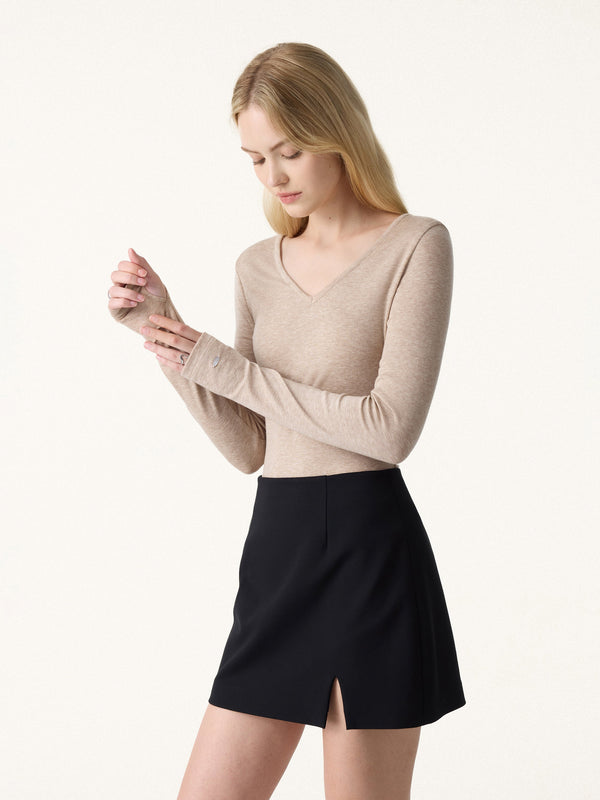 Non-Itch Lyocell Wool Multi-Wear Long Sleeve Top Heather Oatmeal XS