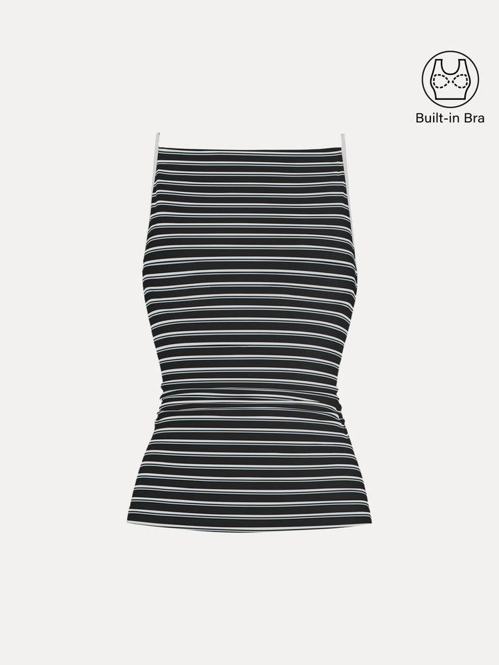 Striped Side Ruched Spaghetti New Airy Brami Black/White Stripe XS