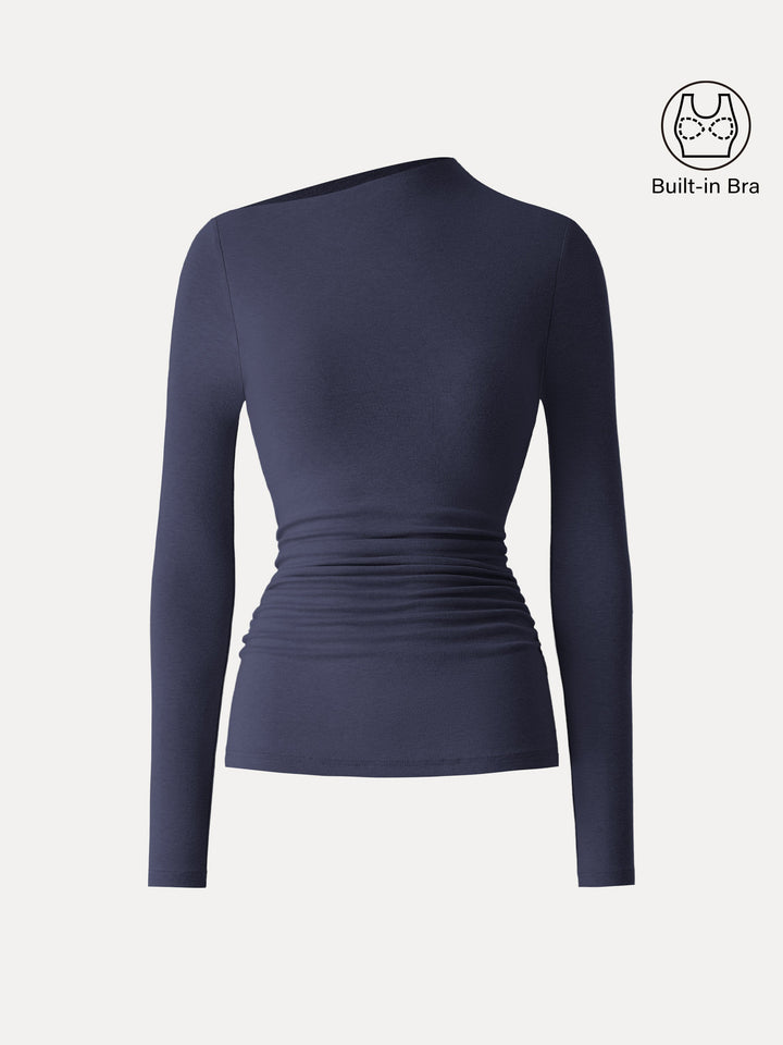 Light Warm Slanted Mockneck Ruched Brami Midnight Navy XS