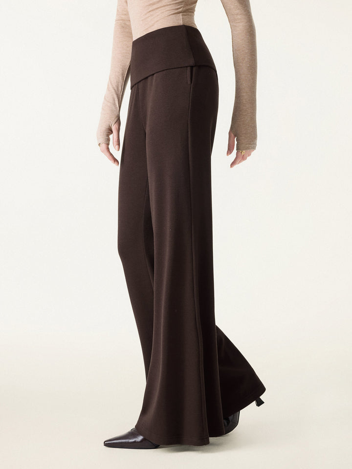 Tummy Warmer Folding Waistband Flared Pants with Pockets