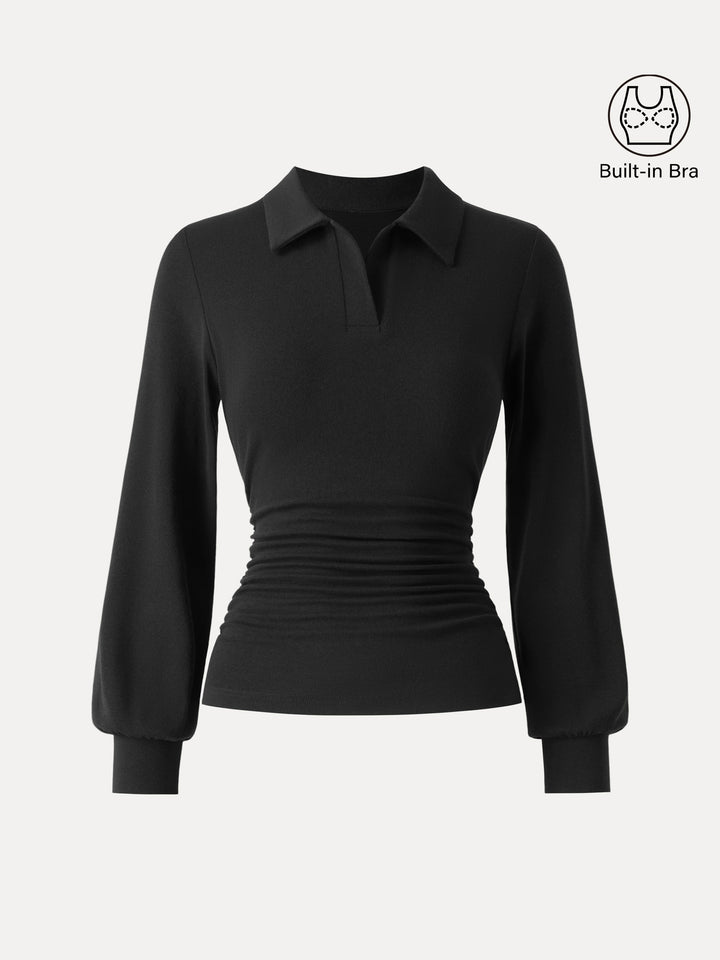 Light Warm Polo Neck Side Ruched Brami Top Black XS