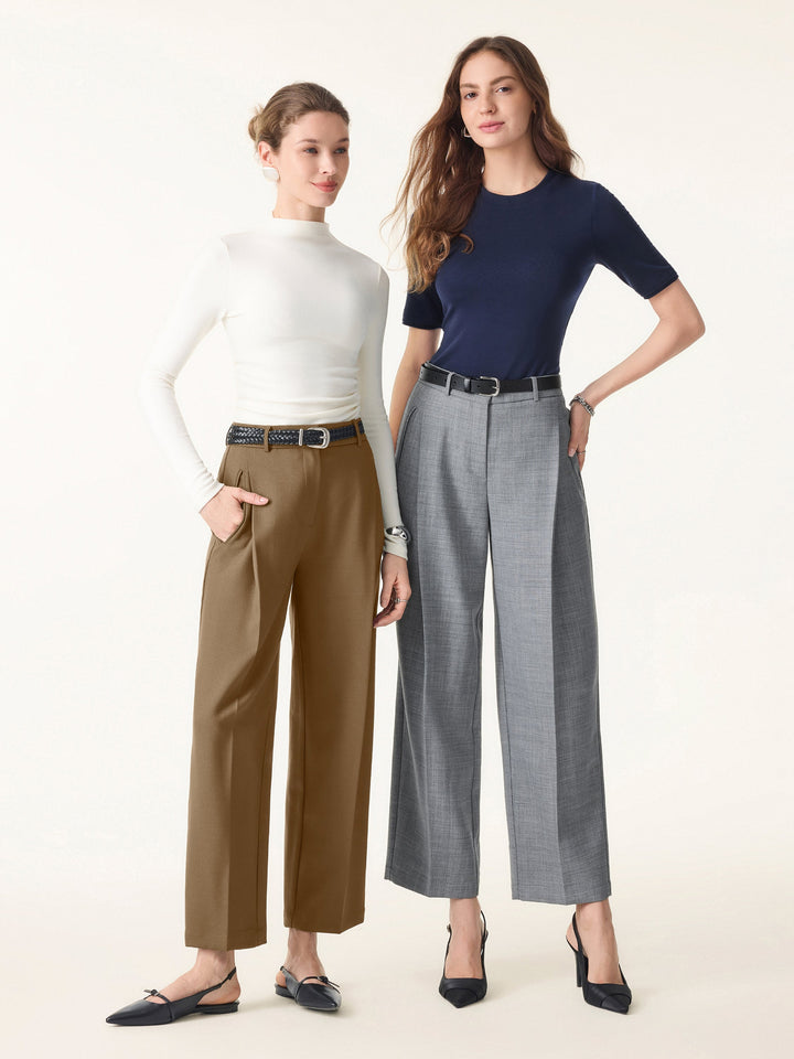 4-Way Stretch Mid Rise Cropped Tapered Trousers with Pockets