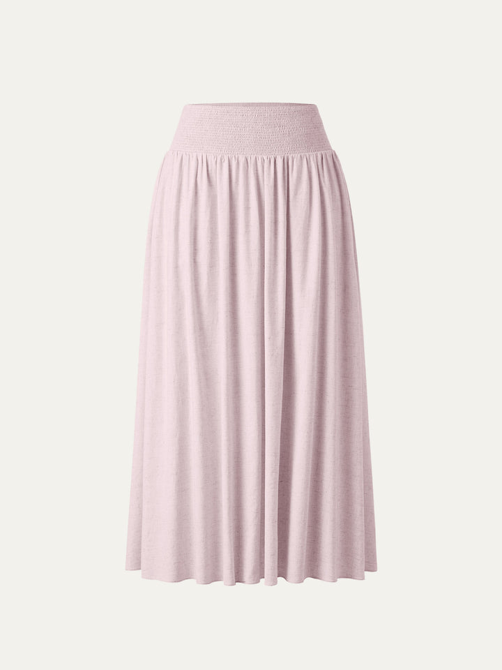 European Linen Smocked Waist Skirt with Pockets Misty Rose XS