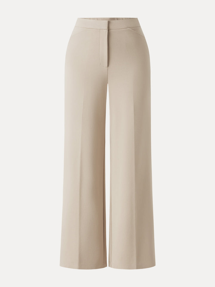 Ponte High Rise Straight Leg Cropped Fly-Front Trousers with Pockets