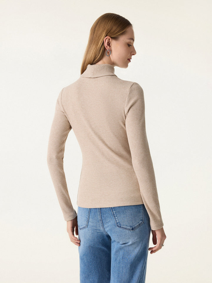 Ribbed Stand Collar Long Sleeve Top