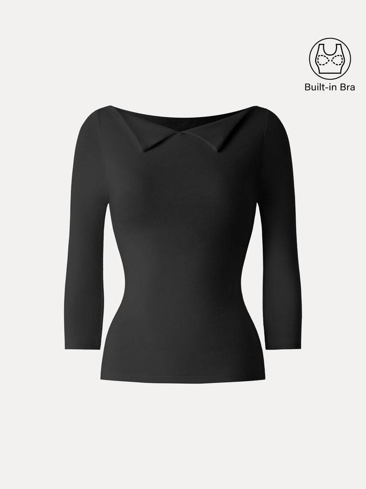 Light Warm Flapped Boatneck 3/4 Sleeve Brami Black XS