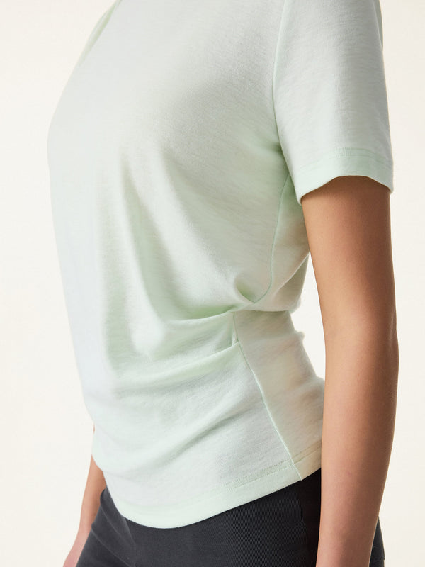 Cotton Viscose Round Neck Tucked Summer Tee