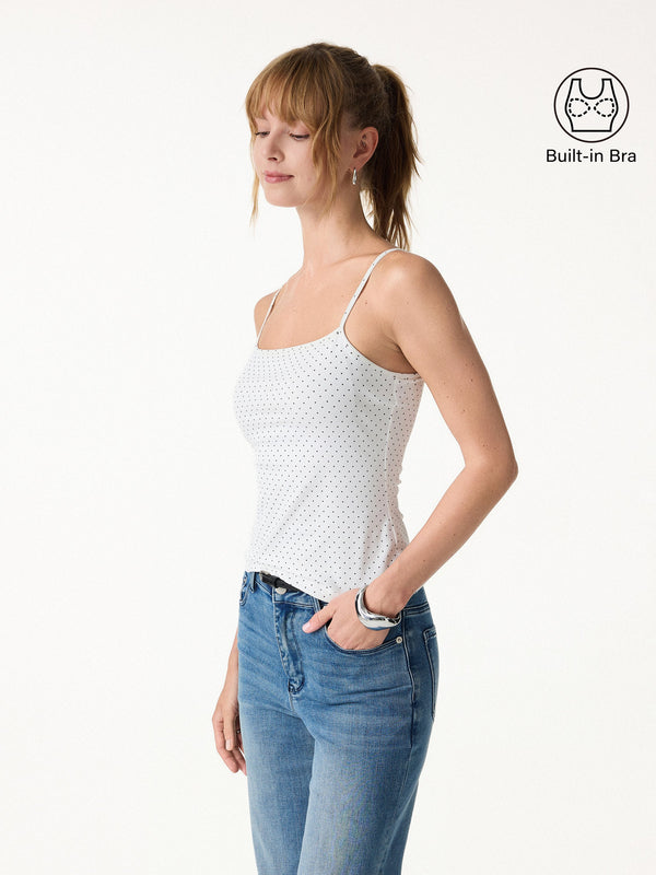 Stretch Cotton Polka Dot Adujstable Spaghetti Bra Top