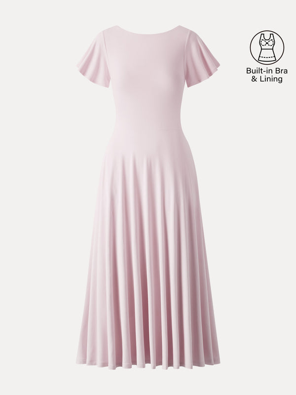 OGLmove SkinKiss Boatneck Fit-and-Flare Maxi Travel Bra Dress with Pockets