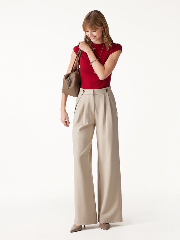 OGLmove Ponte High-Rise Wide-Leg Gusset Pants with Pockets