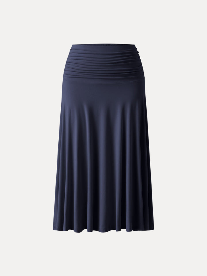 Flowy Side Ruched A-line Midi Skirt Midnight Navy XS