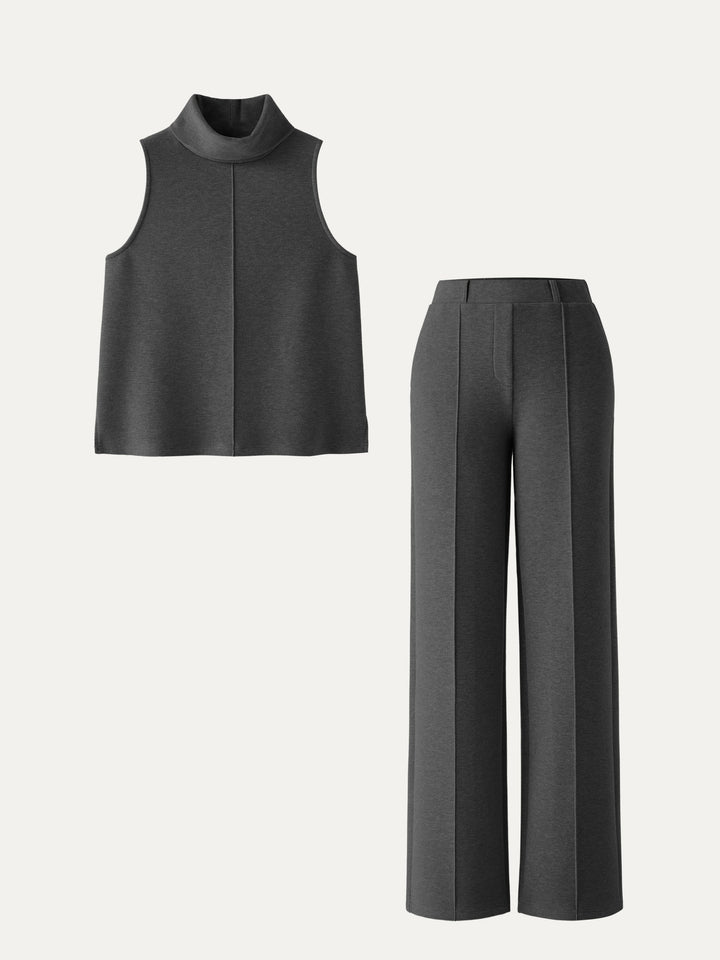 2Pcs Set Tall High Waisted Straight Leg Pant & Split Hem Top