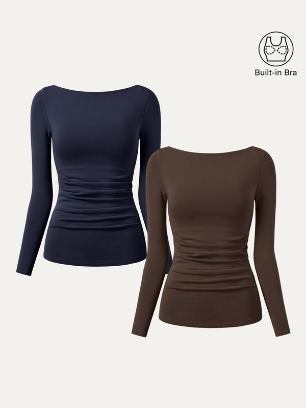 2Pcs Set Boatneck Tucks Brami Top Espresso/Midnight Navy XS