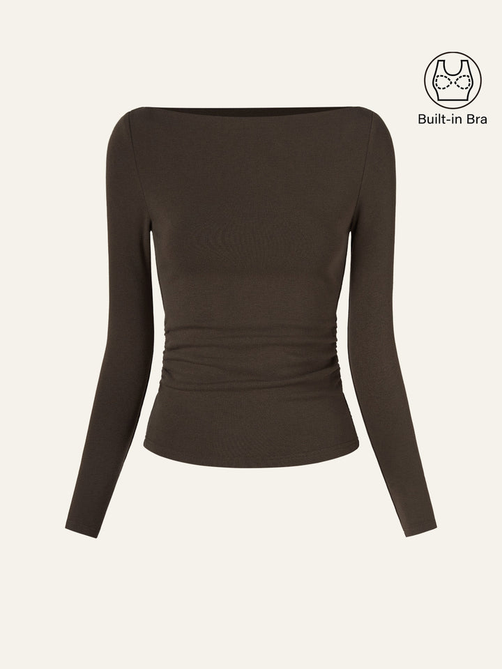 Modern Side Ruched Boatneck Brami Top Espresso XS