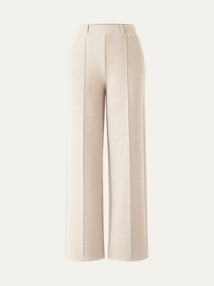 High Waisted Straight Leg Pull On Pant Heather Beige XS