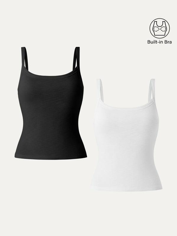 2Pcs Set Everyday Cotton Low Back New Airy Brami Tank Black/White XS