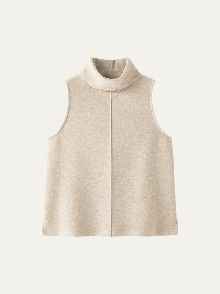 Turtle Neck Split Hem Top Heather Beige XS