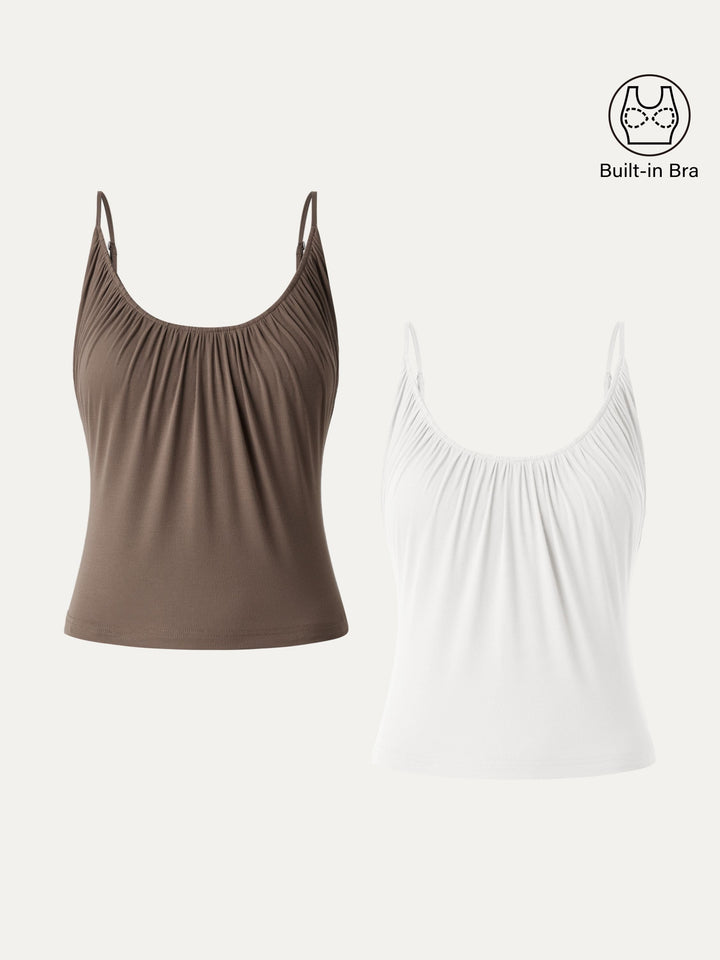 Scoop Neck Gathered Spaghetti Brami Top