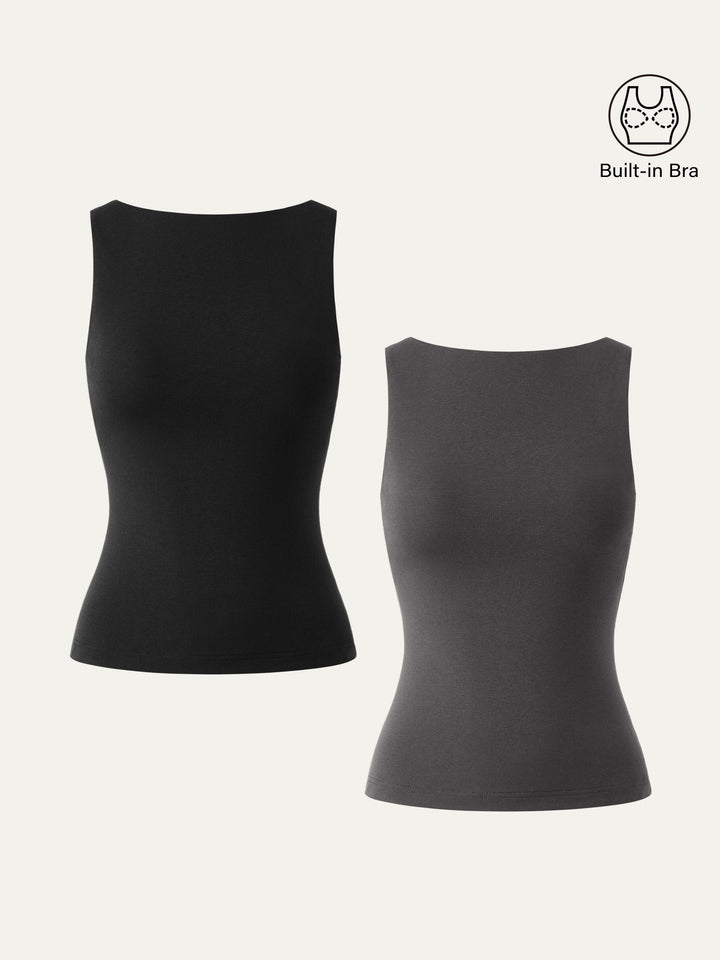 2Pcs Set Soft Boatneck New Airy Brami Tank Black/Light Night Charcoal XS