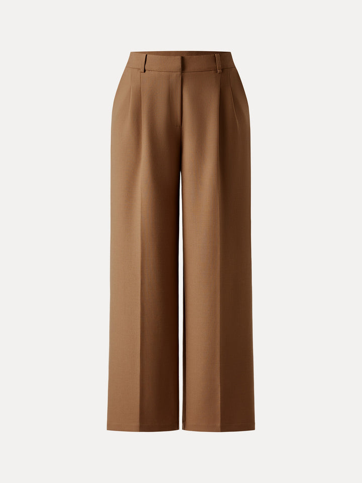Stretch Wool High Rise Straight Leg Trousers with Pockets Petite Nutshell