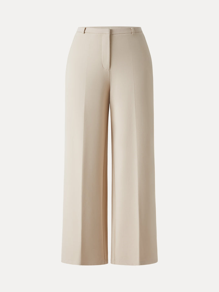 Wrinkle-Resistant High Rise Wide Leg Fly-Front Trousers with Pockets Petite Sand Tan