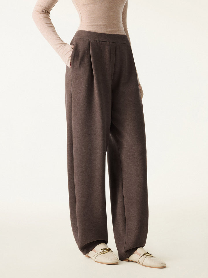 Cozy Warm Mid Rise Barrel Leg Pull-on Pants with Pockets