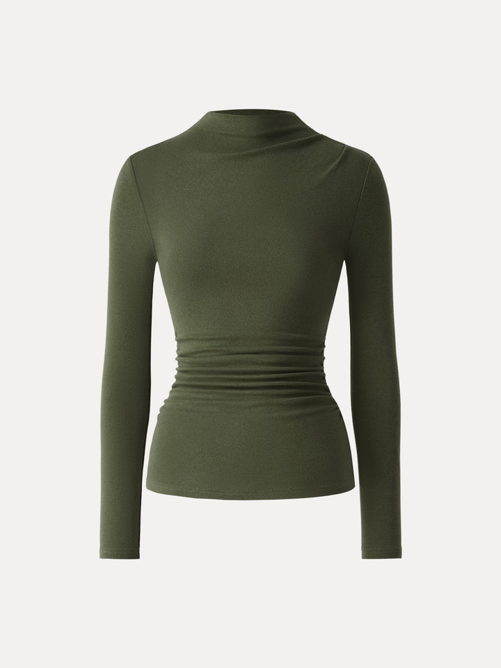 Mockeneck Ruched Long Sleeve Top Deep Olive XS