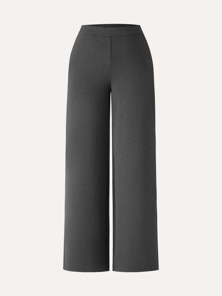Brushed Stretch High Rise Slim Straight Pull-on Pants with Pockets Regular Charcoal