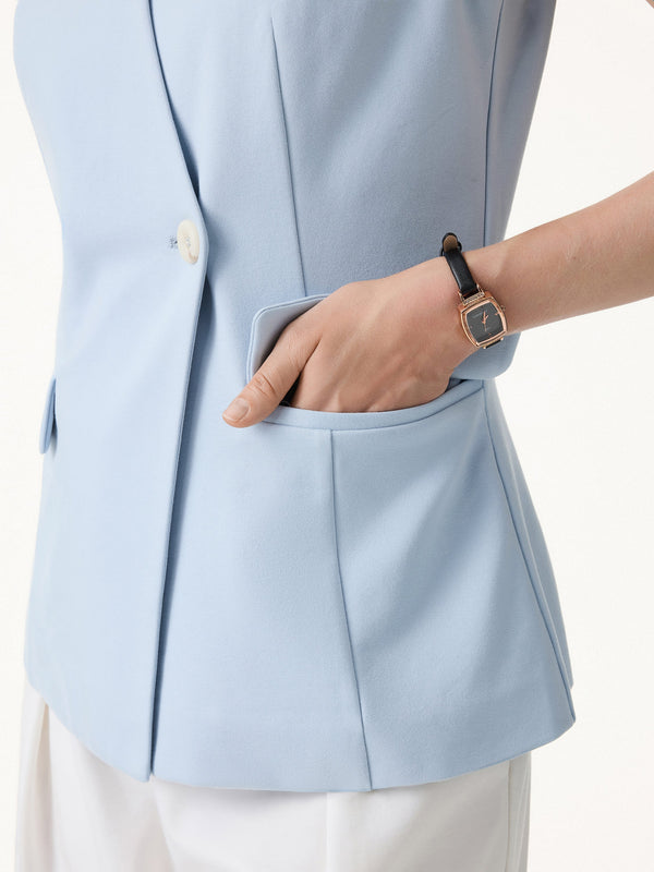 OGLmove 2Pcs Set V-Neck Waistcoat with Pockets & A-Line Mini Skort