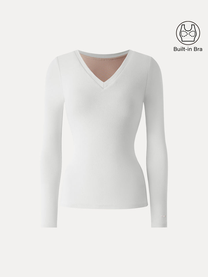 LiteWarm V-Neck Long Sleeve Brami White XS