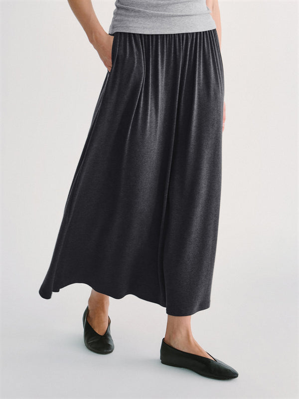OGLmove LiteWarm Mid-Rise Ruched A-Line Midi Skirt with Pockets
