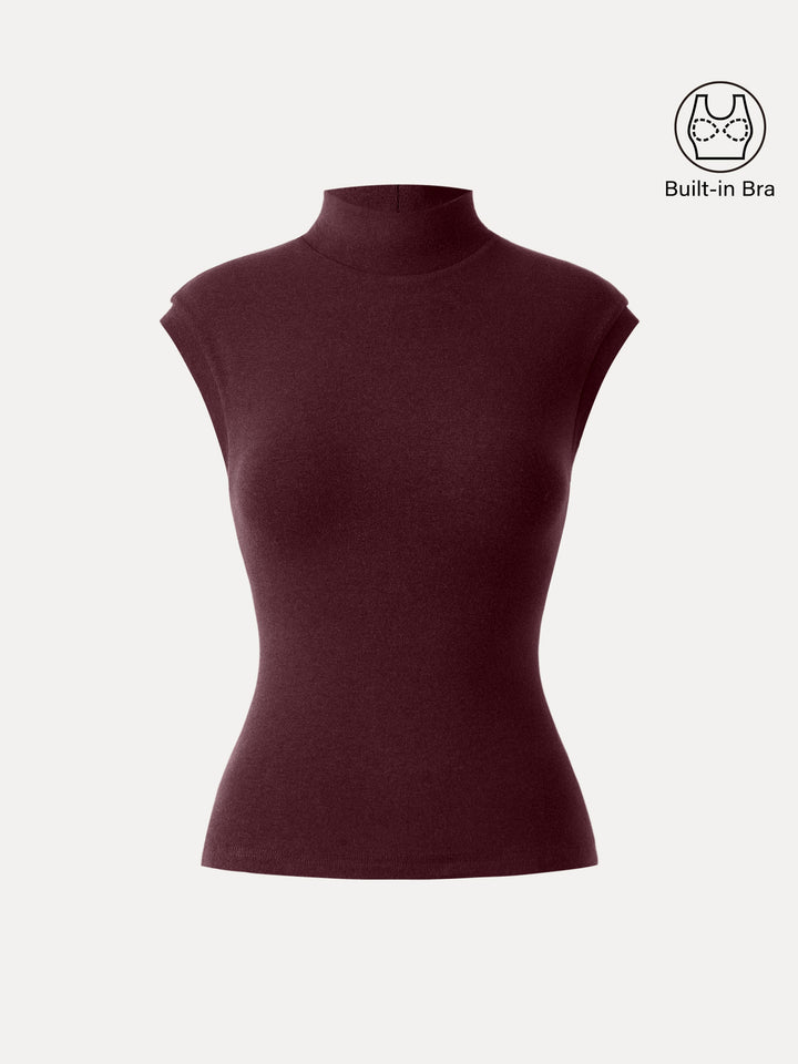 Stretch Cotton Mock Neck Cap Sleeve Brami Top Ruby XS