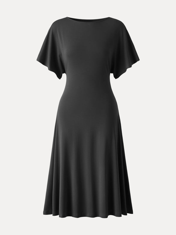 Cooling Flowy Mid-Length Sleeve Summer Midi Dress Deep Grey XS
